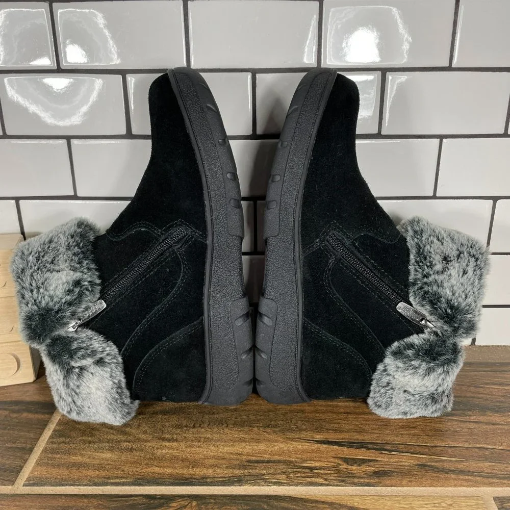 Khombu Jessica Women's Size 6 Shoes Black Suede Faux Fur Zip Up Ankle Boots